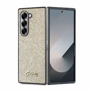 Guess 4G Mirdzošs Uzraksts Viedtālruņa apvalks Samsung Galaxy Z Fold 6 - Zelta