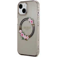 Guess IML Flowers Wreath MagSafe viedtālruņa apvalks iPhone 15 / 14 / 13 - melns