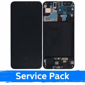 LCD Displejs Saderīgs ar Samsung A505 A50 Melns Ar Frame (Service Pack)