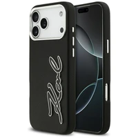 Karl Lagerfeld FW graudainas Signature Logo viedtālruņa apvalks iPhone 17 Pro Max – melns