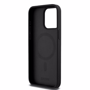 DKNY Leather Monogram Pattern Metal Logo MagSafe Case for iPhone 15 Pro Max - Black