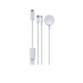 Devia 3in1 kabelis Smart EA520 USB-C - USB-C + Lightning balts ar indukcijas magnētisko lādētāju Apple Watch