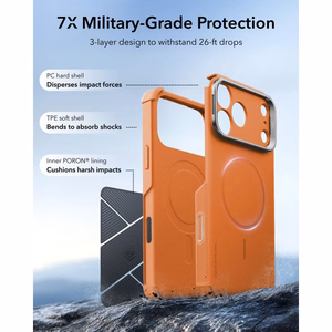 ESR Cyber Tough Kickstand MagSafe maciņš, paredzēts iPhone 18 Pro / 17 Pro, oranžs