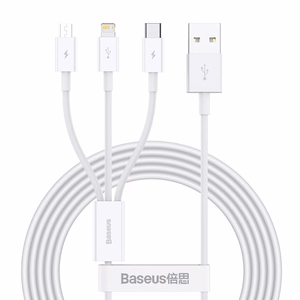 USB cable 3in1 Baseus Superior Series, USB to micro USB / USB-C / Lightning, 3.5A, 1.5m (white)