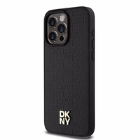 DKNY Ādas monogrammas raksta metāla logotips Magnētiskais viedtālruņa apvalks iPhone 15 Pro Max - melns