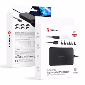 FORCELL F-ENERGY E856 universāls portatīvā datora lādētājs 90W (6 adapteri) - melns