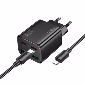 Phone charger Hoco 2 x USB C + 2 x USB A QC3.0 PD 3A 20W + cable USB C to Lightning N55 black
