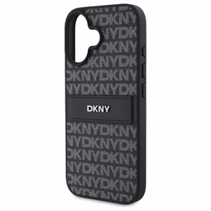 DKNY tekstūras raksta svītrains viedtālruņa apvalks iPhone 16 - melns
