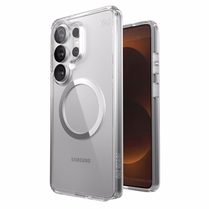 Speck Presidio Perfect-Clear Magnet vāciņš ierīcei Samsung Galaxy S26 Ultra, “Clear / Silver” krāsā