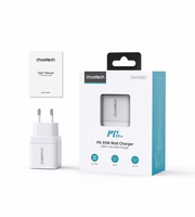Choetech PD6051 2x USB-C PD 35W GaN sienas lādētājs ar ekrānu - balts