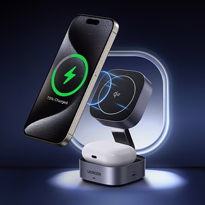 Ugreen W702 3in1 indukcijas lādētājs ar MagSafe / Qi2 un USB-C telefonam / austiņām melns