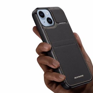3in1 maku apvalks ar statīvu iPhone 15 Plus MagSafe RFID bloķētājs Dux Ducis Rafi Mag - melns