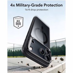 ESR Classic Hybrid Kickstand MagSafe maciņš, paredzēts iPhone 18 Pro / 17 Pro, caurspīdīgs melns