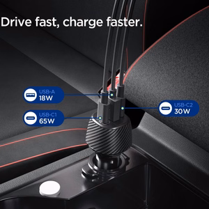 Spigen Essential EV1133 3 portu auto lādētājs - melns