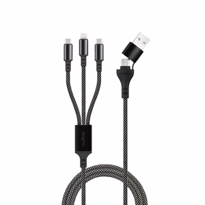 Maxlife ALLin1 kabelis USB + USB-C - Lightning + 2x USB-C 1,0 m 66W melns