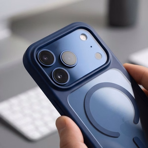 Tech-Protect MagOne MagSafe CC maciņš ar 2 rūdītiem stikliem, paredzēts iPhone 18 Pro Max / 17 Pro Max, caurspīdīgs tumši zils
