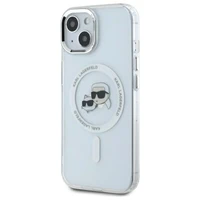 Karl Lagerfeld IML Metal Karl&Choupette galvas MagSafe iPhone 14 viedtālruņa apvalks – balts