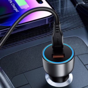 Acefast B21 75 W USB-C + USB-A auto lādētājs, melns