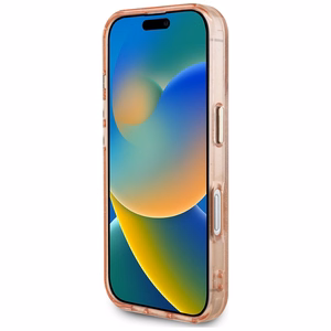 Guess IML Metal Glitter 4G Circle Triangle magnētiskais viedtālruņa apvalks iPhone 16 - rozā