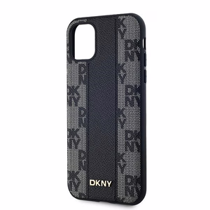 DKNY Ādas rūtainais magnētiskais apvalks iPhone 11 / Xr - melns