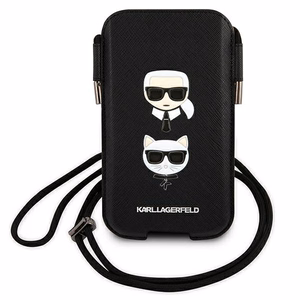 Karl Lagerfeld Saffiano Ikonik Karl&Choupette Head 6.7'' Soma - melna