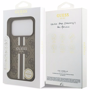 GUESS viedtālruņa apvalks IPHONE 17 Pro, saderīgs ar MagSafe GUHMP17LP4RPSW (4G Printed Stripes), brūns