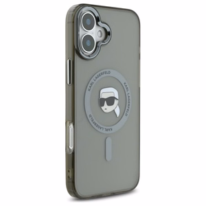 Karl Lagerfeld IML Metal Karl Head Magnētiskais iPhone 16 Plus viedtālruņa apvalks - melns