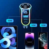 Auto lādētājs Joyroom "JR-CL21" Melns 150W (2xPD / 1xUSB / extra port / LED)