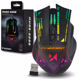 Wozinsky WMGB-3200 bezvadu optiskā spēļu pele ar iebūvētu uzlādējamu akumulatoru 3200 DPI ar RGB apgaismojumu - melna