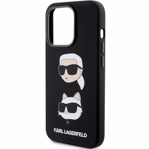 Karl Lagerfeld silikona viedtālruņa apvalks ar Karl&Choupette galvu iPhone 15 Pro - melns