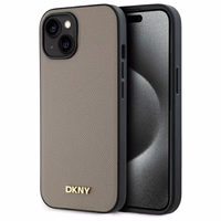 DKNY Grained Metal Logo Magnētiskais iPhone 15 viedtālruņa apvalks - bēšs