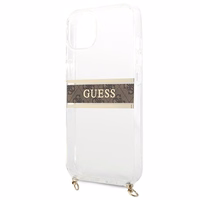 Guess GUHCP13SKC4GBGO iPhone 13 mini 5.4" caurspīdīgs cietais apvalks ar 4G brūnu siksniņu un zelta ķēdīti