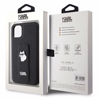Karl Lagerfeld Gripstand Saffiano Choupette Pins viedtālruņa apvalks iPhone 11 / Xr - melns