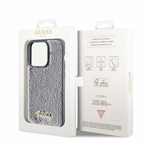 Guess Sequin Script Metal viedtālruņa apvalks iPhone 14 Pro - sudraba