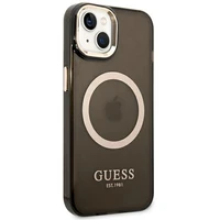 Guess GUHMP14SHTCMK iPhone 14 6.1" melns/melns cietais apvalks Zelta kontūra Daļēji caurspīdīgs Magnētiskais