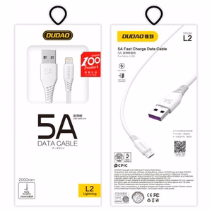 USB kabelis Dudao lightning 2m (5A) balts