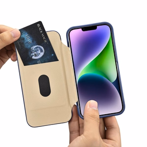 iCarer CE Premium ādas folio viedtālruņa apvalks iPhone 14 Plus magnētiskais atveramais ādas folio apvalks MagSafe zila