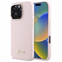 Guess Silikona Uzraksts Metāla Logo & Rāmis iPhone 16 Pro Apvalks - rozā