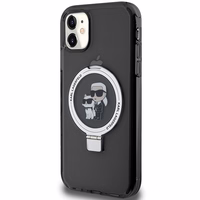 Karl Lagerfeld Magnētiskais viedtālruņa apvalks ar gredzena statīvu Karl&Choupette MagSafe iPhone 11 / Xr - melns