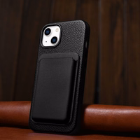 iCarer Litchi Premium ādas apvalks iPhone 14 Magnētiskais ādas apvalks ar MagSafe Melns (WMI14220709-BK)