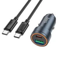 Automobiļa lādētājs Hoco USB A + USB C QC3.0 PD 30W + kabelis USB C uz USB C Z57A melns