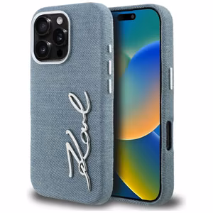Karl Lagerfeld FW Jeans Signature Logo iPhone 16 Pro Case - Blue