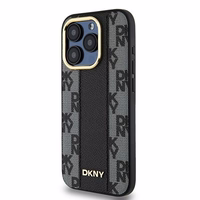 DKNY Ādas rūtainais magnētiskais apvalks iPhone 15 Pro - melns