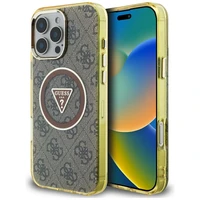 Guess IML Metal Glitter 4G Circle Triangle magnētiskais viedtālruņa apvalks iPhone 16 Pro Max - brūns