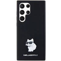 Karl Lagerfeld silikona Choupette metāla piespraude viedtālruņa apvalks Samsung Galaxy S23 Ultra - melns
