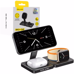 Blavec indukcijas lādētājs BQI-02 Qi 15W magnētiskais Magsafe 3 in 1 Apple/Samsung Watch (BQI02-QIMB) melns