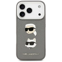 Karl Lagerfeld FW Grained Karl & Choupette Heads Pins & Logo viedtālruņa apvalks iPhone 17 Pro - pelēks