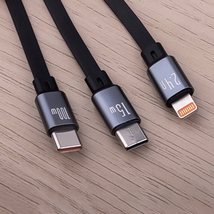Forever 3in1 kabelis USB - Lightning + 2x USB-C 1,2 m 100W melns