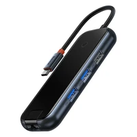 Hub 5in1 Baseus AcmeJoy sērija USB-C uz 2xUSB 3.0 + USB 2.0 + USB-C PD + RJ45 (tumši pelēks)