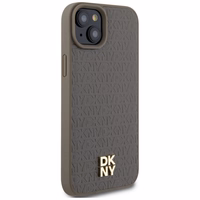 DKNY Ādas raksts metāla logotips Magnētiskais viedtālruņa apvalks iPhone 15 Plus / 14 Plus - brūna